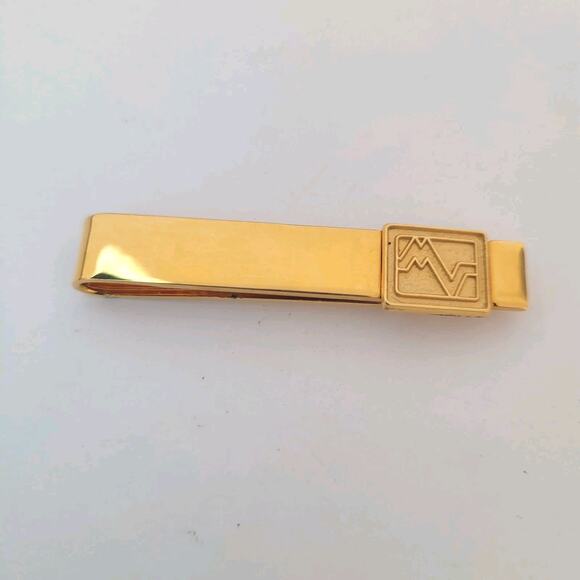 Mario Valentino Other - Mario Valentino MV USA Vintage Tack Tie Clasp Clip Bar Gold Retro Logo Rectangle